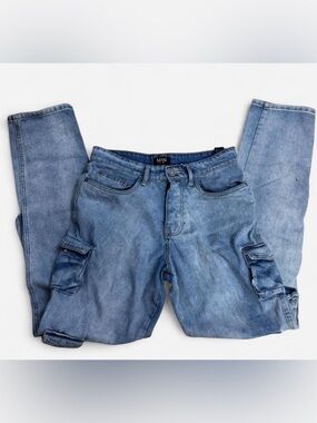 Boohooman Light Blue Denim Cargo Jeans for Men